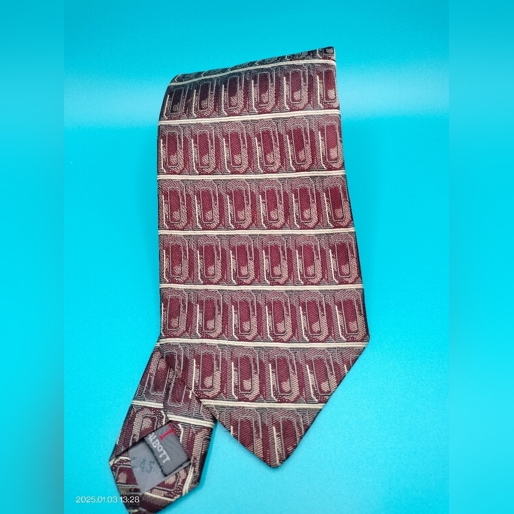 Robert Talbott Best of Class Necktie Tie Silk Striped Geometric Parisian Maroon